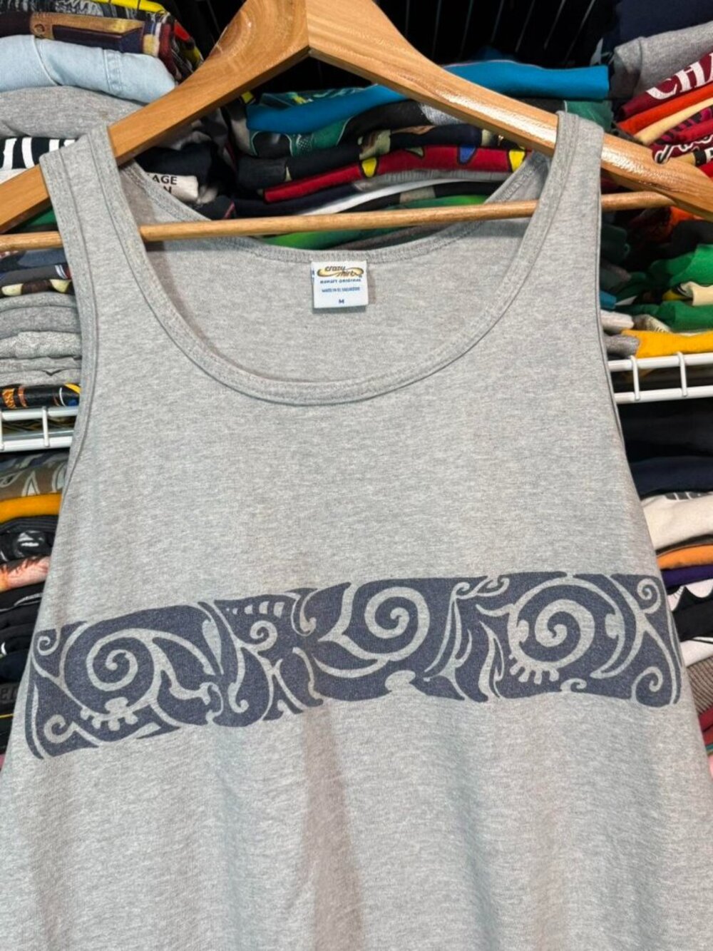 Crazy shirts tribal wrap around Hawaiian tank top grey
